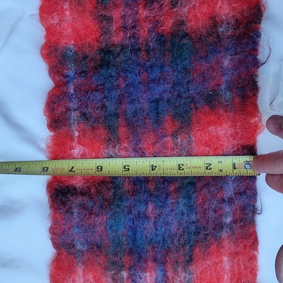 Vintage Small Red Plaid Scarf Wool / Mohair Blend / Made in Scotland - Picture 5 of 6